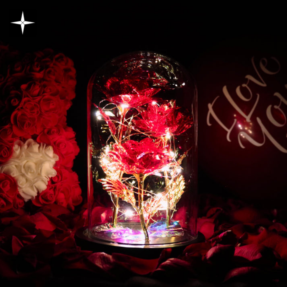 SparklyRose™ | Glimrande Glitter Förtrollad Ros LED Glasdisplay