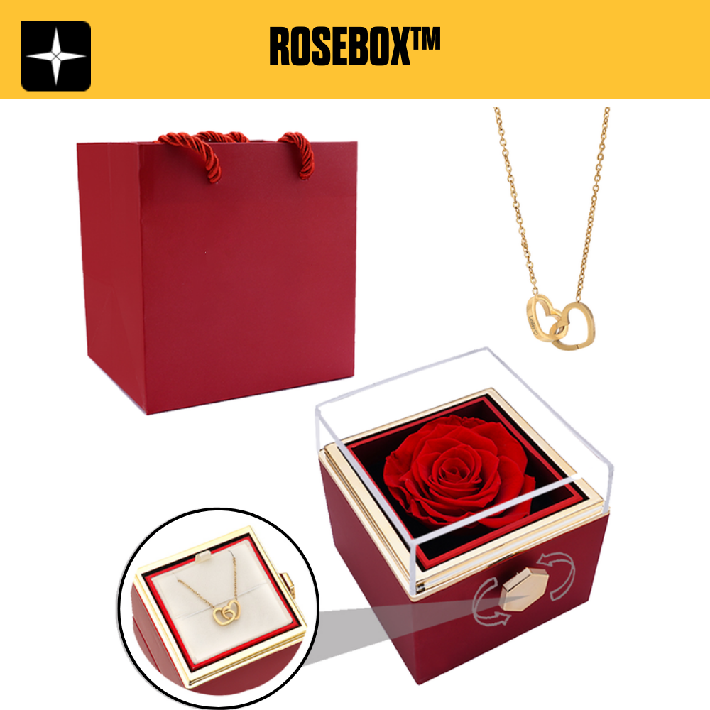 RoseBox™ | Eterisk Rosaskrin med ingraverad halsband och riktig ros